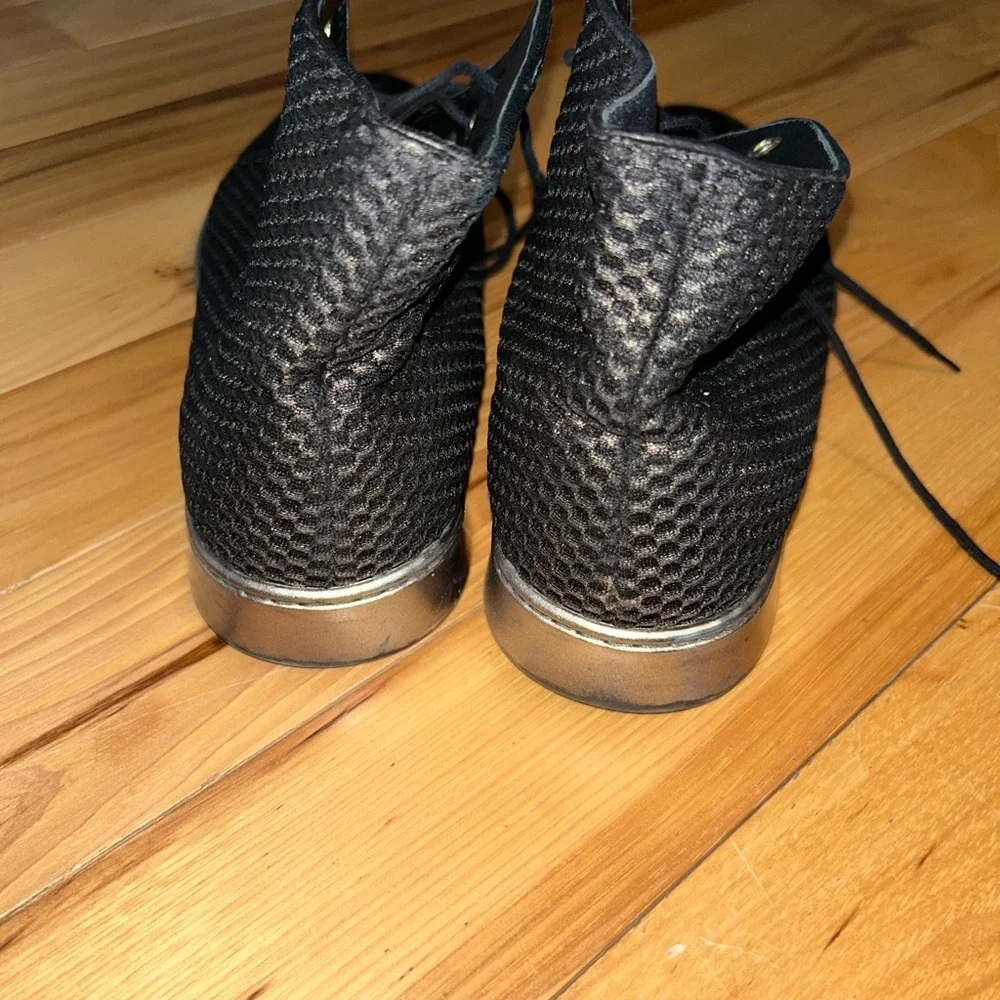 CHANEL Black Woven High-Top Sneakers with Metallic Sole